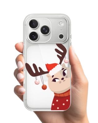 Etui do iPhone 17 Pro przeźroczyste, silikonowe Flexi, Kotek przebrany za reniferka