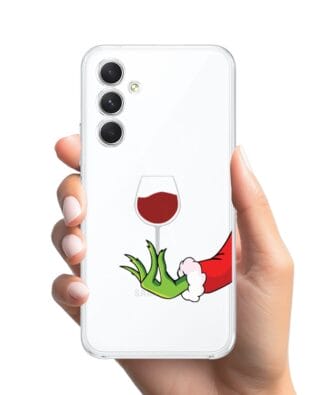 Etui do Samsung Galaxy A54 5G przeźroczyste, silikonowe Flexi, Zielony psotnik z lampką wina