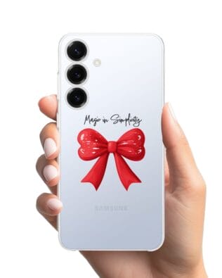 Etui do Samsung Galaxy S25 przeźroczyste, silikonowe Flexi, Przytulne święta, Czerwona kokarda