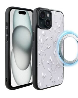 Etui do iPhone 15 IBIZU DropGuard Matt z MagSafe, Zimowa magia, Lodowe kwiaty