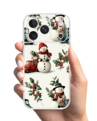 Etui do iPhone 17 Pro przeźroczyste, silikonowe Flexi, Przytulne święta, Zimowe miasteczko