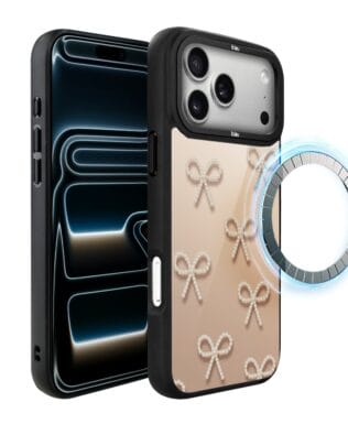 Etui do iPhone 17 Pro IBIZU DropGuard Matt z MagSafe, Zimowa magia, Perłowe kokardki