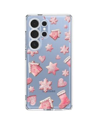 Etui do Samsung Galaxy S25 Ultra przeźroczyste, silikonowe Flexi, Przytulne święta, Różowe pierniczki