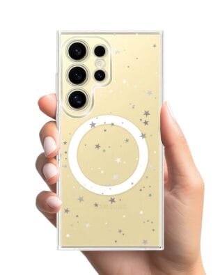 Etui do Samsung Galaxy S24 Ultra z MagSafe przeźroczyste, silikonowe Flexi, Zimowa magia, Szampańskie gwiazdki