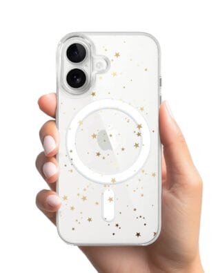 Etui do iPhone 16 Plus z MagSafe przeźroczyste, silikonowe Flexi, Zimowa magia, Złote gwiazdki