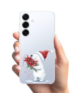 Etui do Samsung Galaxy S25 Plus przeźroczyste, silikonowe Flexi, Przytulne święta, Miś świąteczny