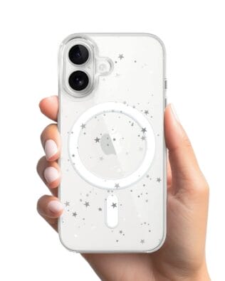 Etui do iPhone 16 Plus z MagSafe przeźroczyste, silikonowe Flexi, Zimowa magia, Szampańskie gwiazdki