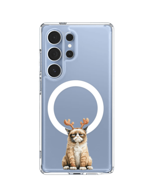 Etui do Samsung Galaxy S25 Ultra z MagSafe przeźroczyste, silikonowe Flexi, Przytulne święta, Kot który nie chciał być reniferem