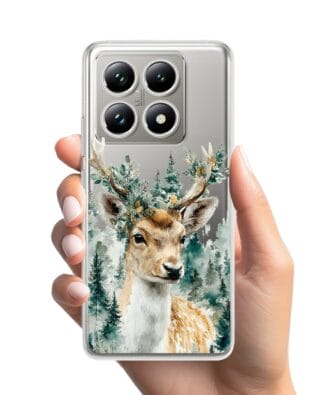 Etui do Xiaomi 14T przeźroczyste, silikonowe Flexi, Przytulne święta, Leśny jelonek