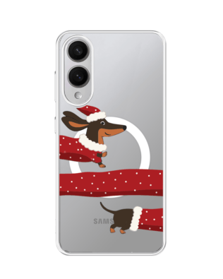 Etui do Samsung Galaxy S25 Edge z MagSafe przeźroczyste, silikonowe Flexi, Przytulne święta, świąteczny jamnik