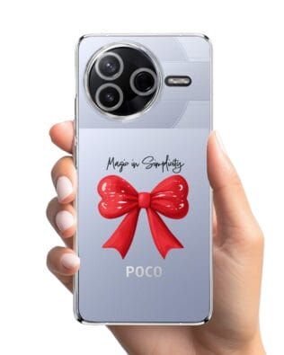 Etui do Xiaomi POCO F7 Pro przeźroczyste, silikonowe Flexi, Przytulne święta, Czerwona kokarda