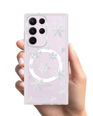 Etui do Samsung Galaxy S23 Ultra z MagSafe przeźroczyste, silikonowe Flexi, Zimowa magia, Delikatne płatki śniegu