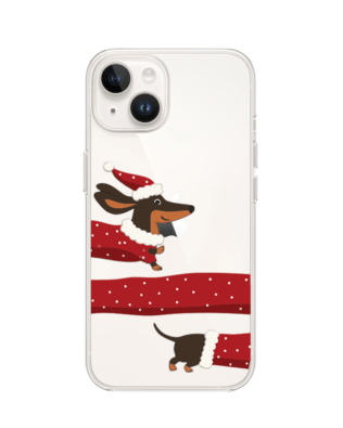 Etui do iPhone 13 Mini przeźroczyste, silikonowe Flexi, Przytulne święta, świąteczny jamnik