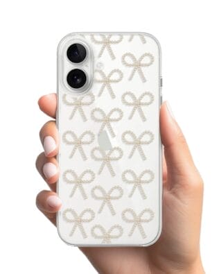 Etui do iPhone 16 przeźroczyste, silikonowe Flexi, Przytulne święta, złote kokardki