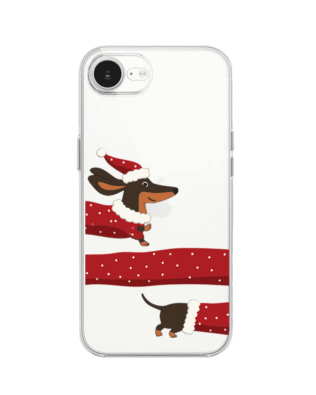 Etui do iPhone 16e przeźroczyste, silikonowe Flexi, Przytulne święta, świąteczny jamnik