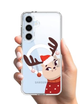 Etui do Samsung Galaxy S24 FE z MagSafe przeźroczyste, silikonowe Flexi, Kotek przebrany za reniferka