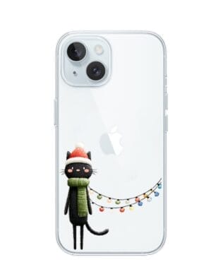 Etui do iPhone 15 Plus przeźroczyste, silikonowe Flexi, Przytulne święta, Kot przebrany za elfa