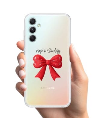 Etui do Samsung Galaxy A34 5G przeźroczyste, silikonowe Flexi, Przytulne święta, Czerwona kokarda