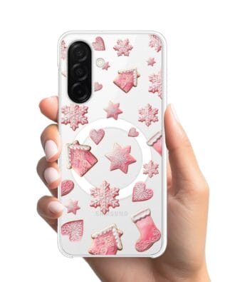 Etui do Samsung Galaxy A26 5G z MagSafe przeźroczyste, silikonowe Flexi, Przytulne święta, Różowe pierniczki