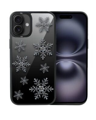 Etui do iPhone 16 IBIZU DropGuard Matt z MagSafe, Zimowa magia, Płatki śniegu na czarnym lustrze