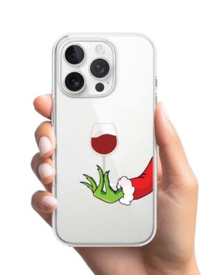 Etui do iPhone 15 Pro Max przeźroczyste, silikonowe Flexi, zielony psotnik z lampką wina