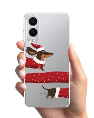 Etui do Samsung Galaxy S25 Edge przeźroczyste, silikonowe Flexi, Przytulne święta, świąteczny jamnik