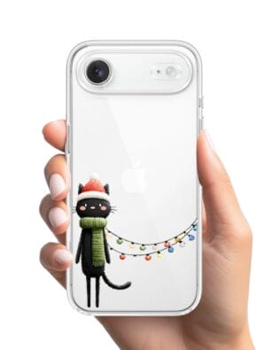 Etui do iPhone Air przeźroczyste, silikonowe Flexi, Przytulne święta, Kot przebrany za elfa