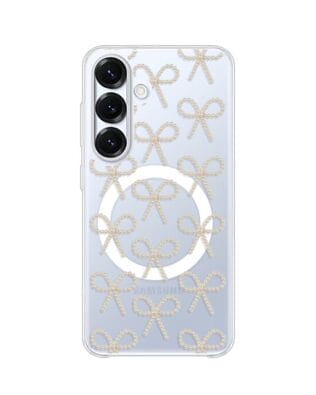 Etui do Samsung Galaxy S25 Plus z MagSafe przeźroczyste, silikonowe Flexi, Przytulne święta, złote kokardki