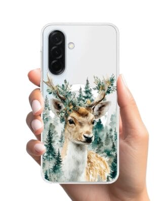 Etui do Samsung Galaxy A36 5G z MagSafe przeźroczyste, silikonowe Flexi, Przytulne święta, Leśny jelonek