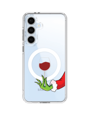 Etui do Samsung Galaxy S24 FE z MagSafe przeźroczyste, silikonowe Flexi, Zielony psotnik z lampką wina