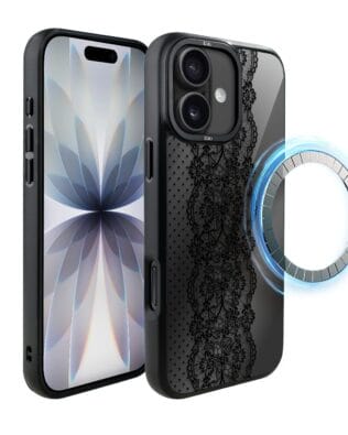 Etui do iPhone 17 IBIZU DropGuard Matt z MagSafe, Midnight, Ornamentowa koronka