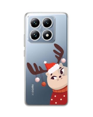 Etui do Xiaomi 14T Pro przeźroczyste, silikonowe Flexi, Kotek przebrany za reniferka