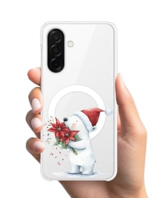 Etui do Samsung Galaxy A26 5G z MagSafe przeźroczyste, silikonowe Flexi, Przytulne święta, Miś świąteczny