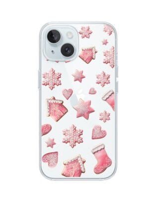 Etui do iPhone 15 przeźroczyste, silikonowe Flexi, Przytulne święta, Różowe pierniczki