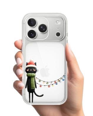 Etui do iPhone 17 Pro przeźroczyste, silikonowe Flexi, Przytulne święta, Kot przebrany za elfa