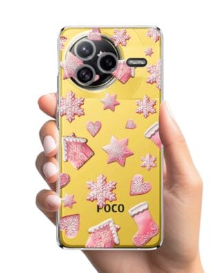 Etui do Xiaomi POCO F7 Ultra przeźroczyste, silikonowe Flexi, Przytulne święta, Różowe pierniczki