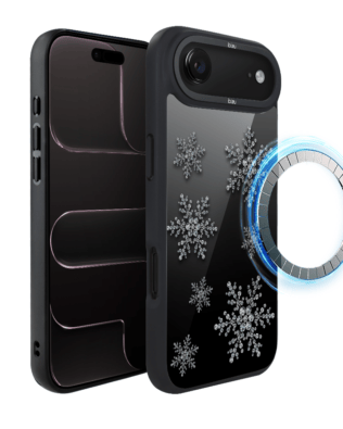 Etui do iPhone Air IBIZU DropGuard Matt z MagSafe, Zimowa magia, Płatki śniegu na czarnym lustrze