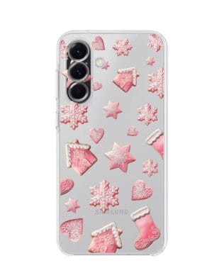 Etui do Samsung Galaxy A56 5G przeźroczyste, silikonowe Flexi, Przytulne święta, Różowe pierniczki