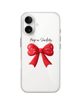 Etui do iPhone 16 przeźroczyste, silikonowe Flexi, Przytulne święta, Czerwona kokarda