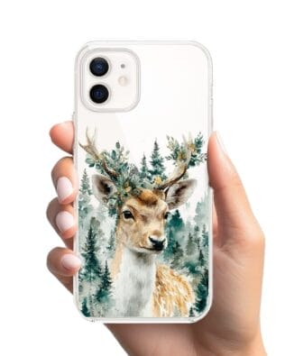 Etui do iPhone 12 Mini przeźroczyste, silikonowe Flexi, Przytulne święta, Leśny jelonek