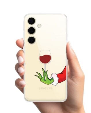 Etui do Samsung Galaxy S24 Plus przeźroczyste, silikonowe Flexi, Zielony psotnik z lampką wina