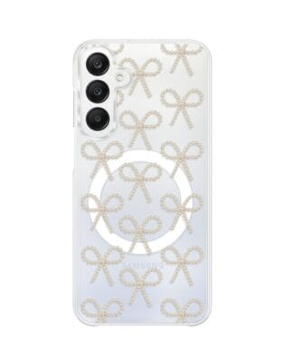 Etui do Samsung Galaxy A25 5G z MagSafe przeźroczyste, silikonowe Flexi, Przytulne święta, złote kokardki