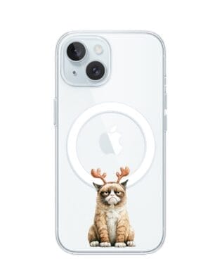 Etui do iPhone 15 z MagSafe przeźroczyste, silikonowe Flexi, Przytulne święta, Kot który nie chciał być reniferem