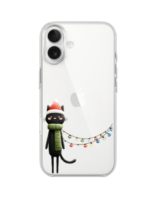 Etui do iPhone 17 przeźroczyste, silikonowe Flexi, Przytulne święta, Kot przebrany za elfa