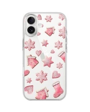 Etui do iPhone 17 przeźroczyste, silikonowe Flexi, Przytulne święta, Różowe pierniczki