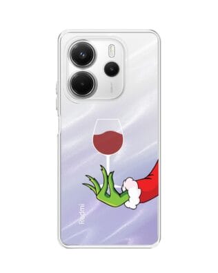 Etui do Xiaomi Redmi Note 14 4G przeźroczyste, silikonowe Flexi, Zielony psotnik z lampką wina