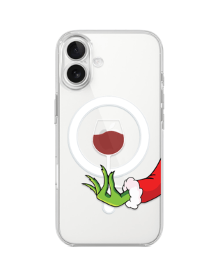Etui do iPhone 17 z MagSafe przeźroczyste, silikonowe Flexi, Zielony psotnik z lampką wina
