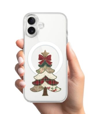 Etui do iPhone 17 z MagSafe przeźroczyste, silikonowe Flexi, Przytulne święta, Kraciasta choinka
