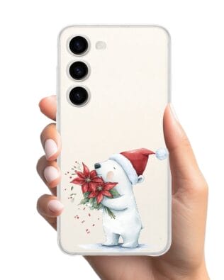Etui do Samsung Galaxy S23 FE 5G przeźroczyste, silikonowe Flexi, Przytulne święta, Miś świąteczny