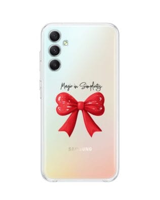 Etui do Samsung Galaxy A34 5G przeźroczyste, silikonowe Flexi, Przytulne święta, Czerwona kokarda